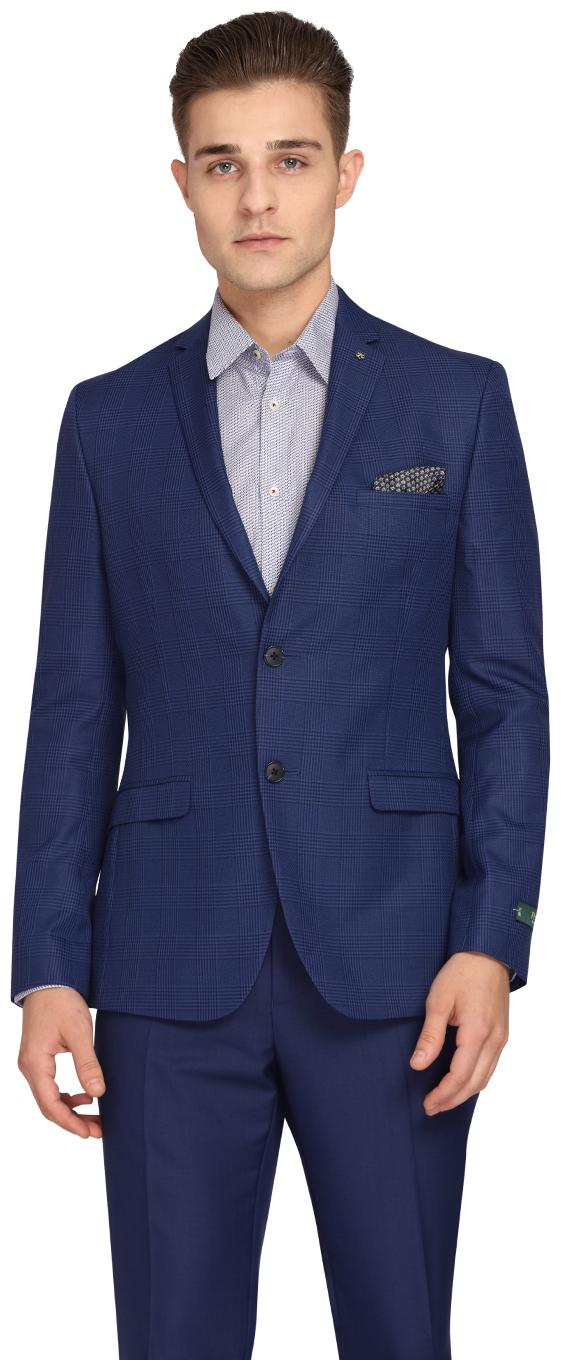 

Theme Men Blue Checked Slim fit Single Breasted Blazer