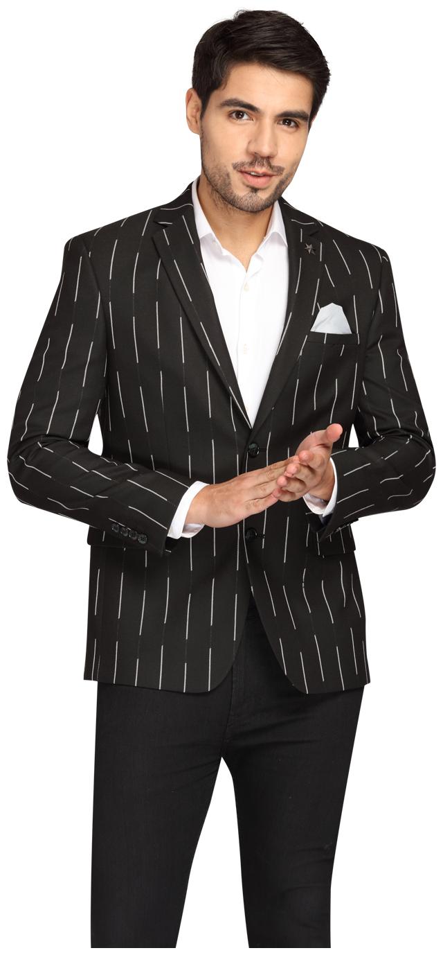 

Theme Men Black Striped Regular fit Single Breasted Blazer
