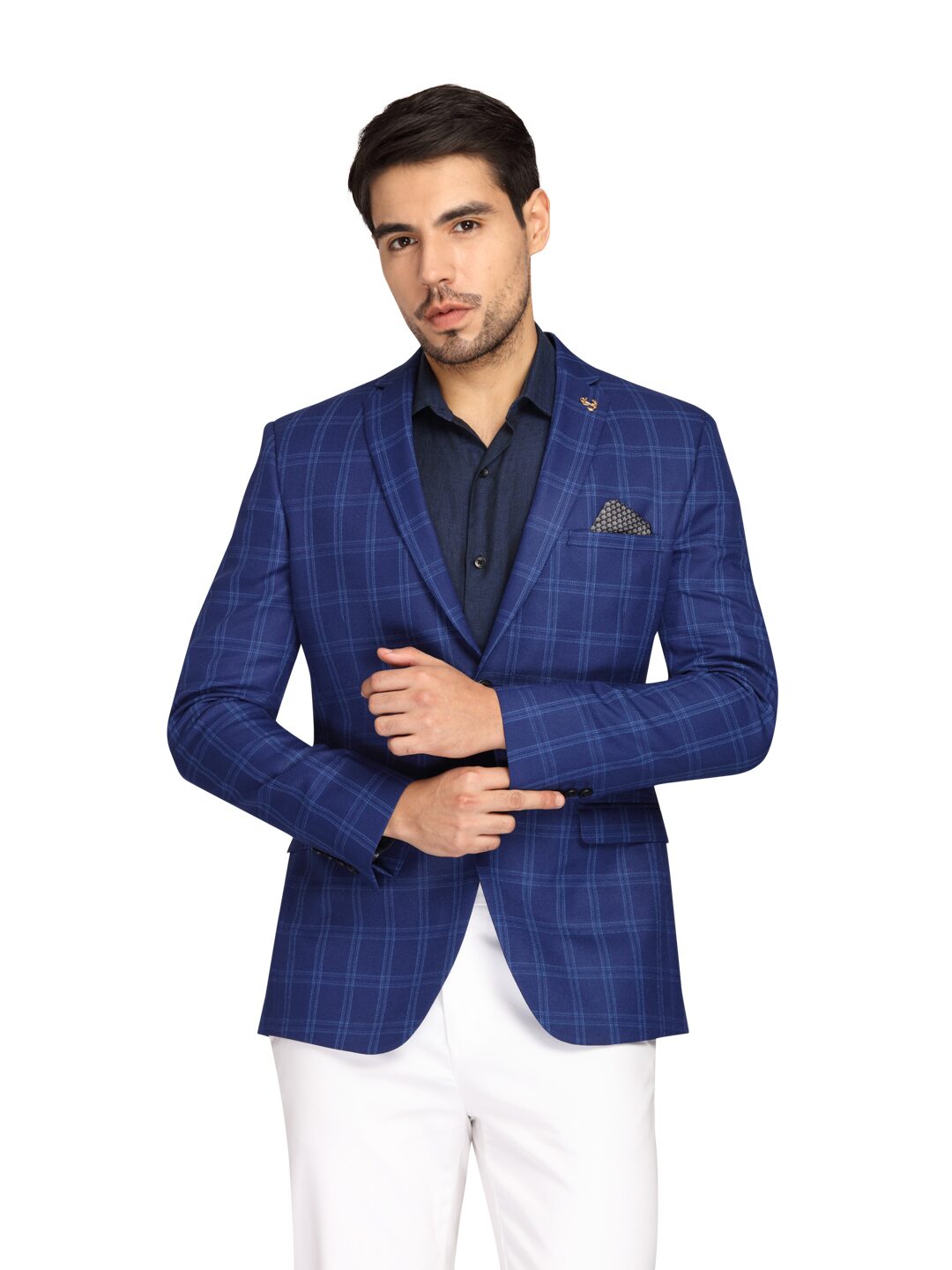

Theme Men Blue Checked Slim fit Single Breasted Blazer