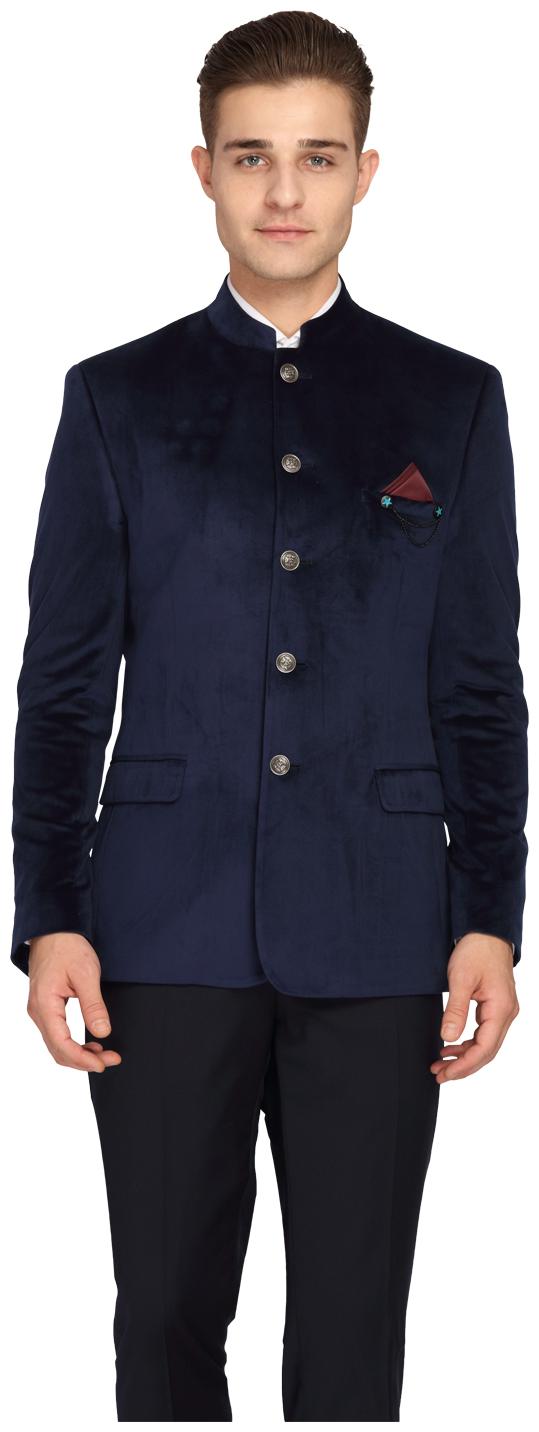 

Theme Men Navy blue Solid Slim fit Bandhgala Blazer