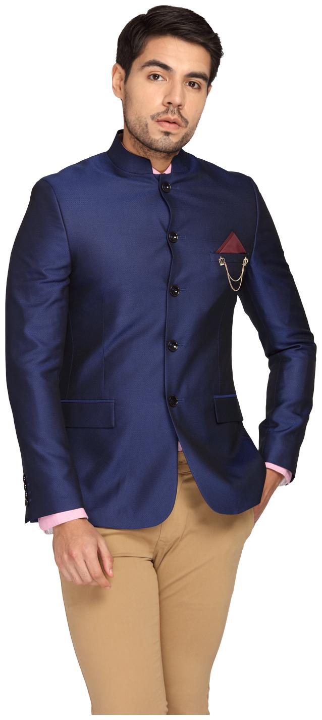 

Theme Men Blue Solid Slim fit Bandhgala Blazer