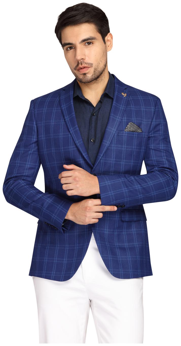 

Theme Men Blue Checked Slim fit Single Breasted Blazer