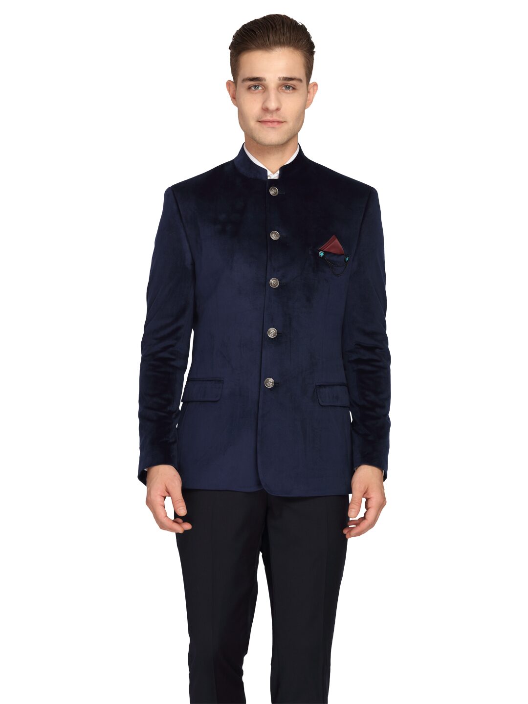 

Theme Men Navy blue Solid Slim fit Bandhgala Blazer
