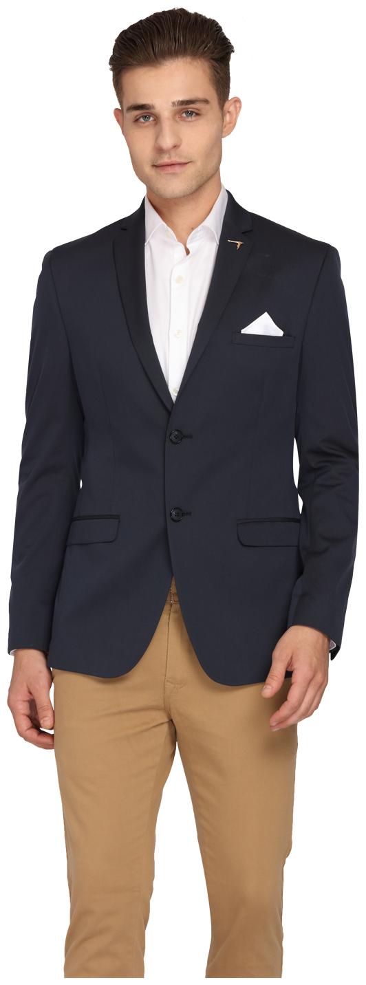 

Theme Men Navy blue Solid Slim fit Single Breasted Blazer