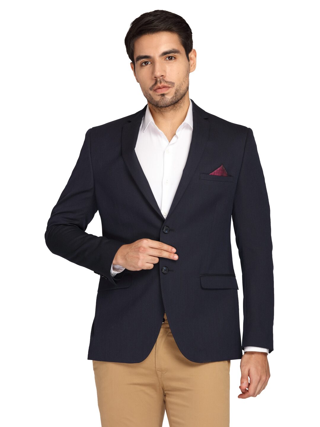 

Theme Men Navy blue Solid Slim fit Single Breasted Blazer