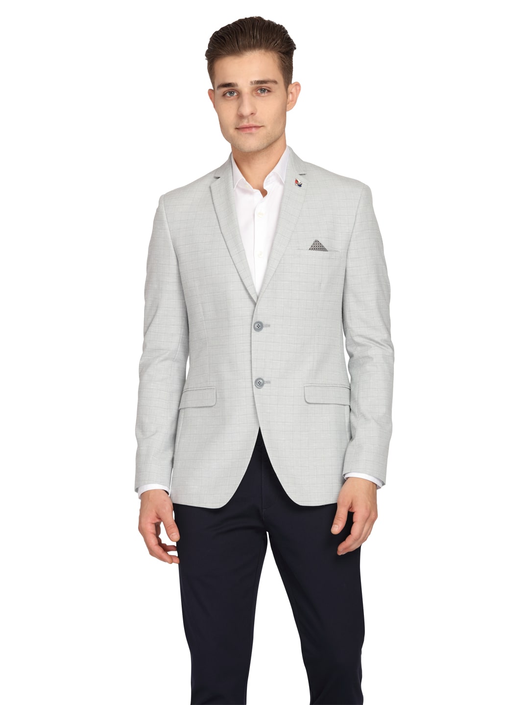 

Theme Men Grey Checked Slim fit Single Breasted Blazer