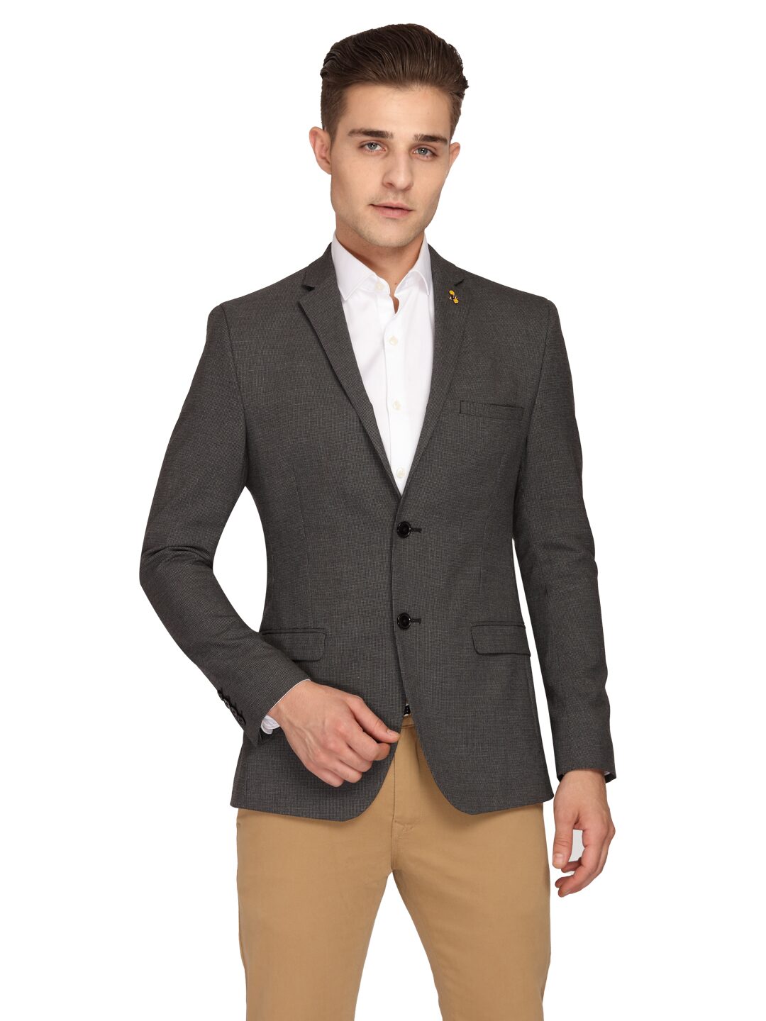 

Theme Men Grey Solid Slim fit Single Breasted Blazer
