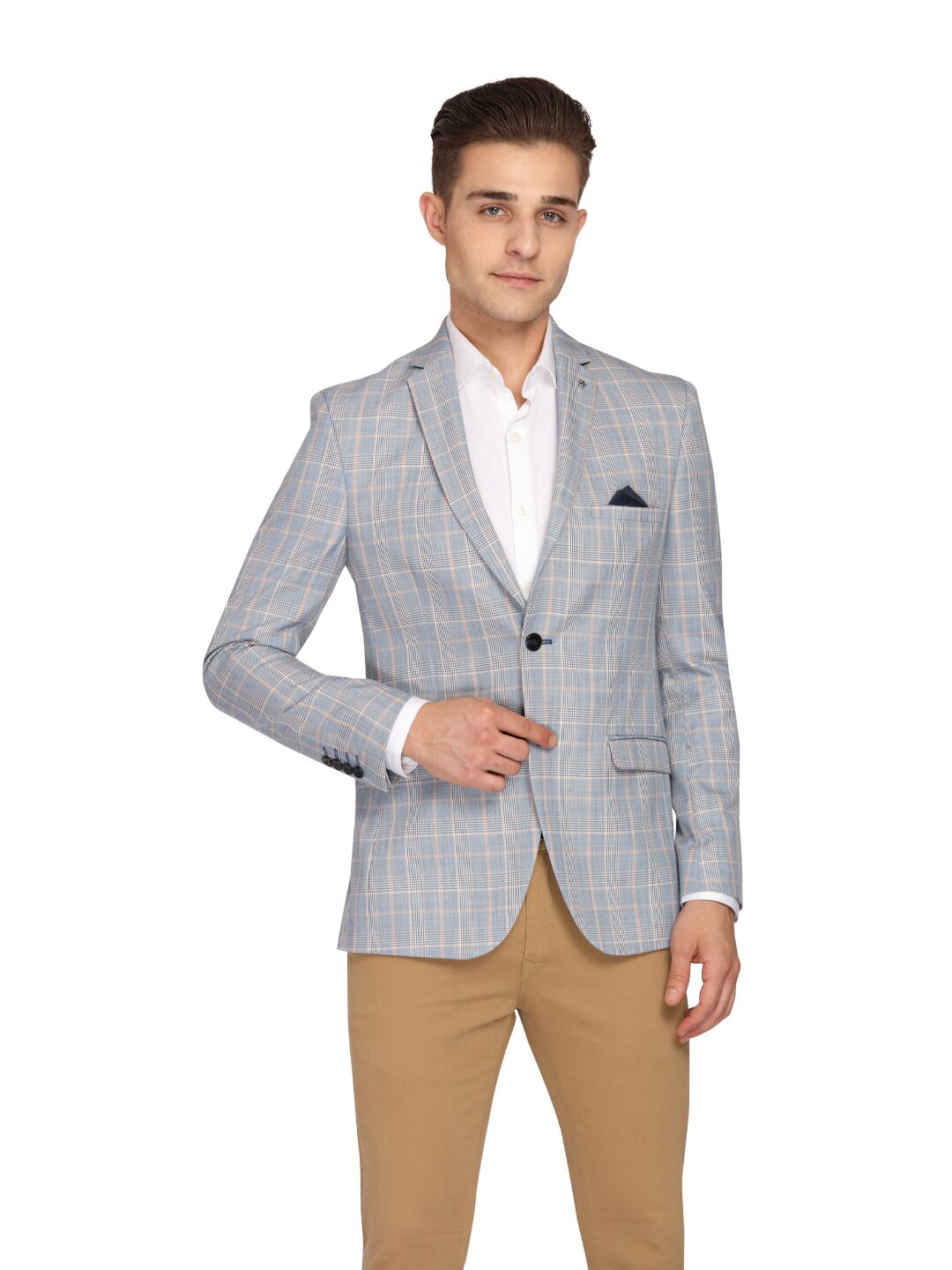 

Theme Men Blue Checked Slim fit Single Breasted Blazer