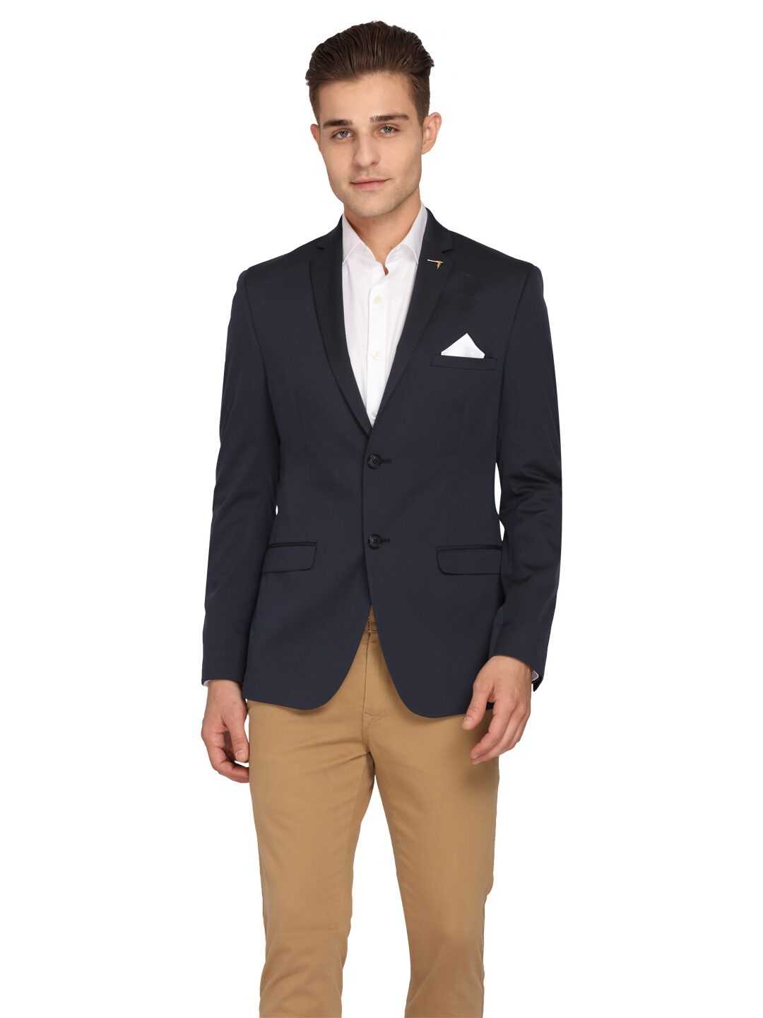 

Theme Men Navy blue Solid Slim fit Single Breasted Blazer