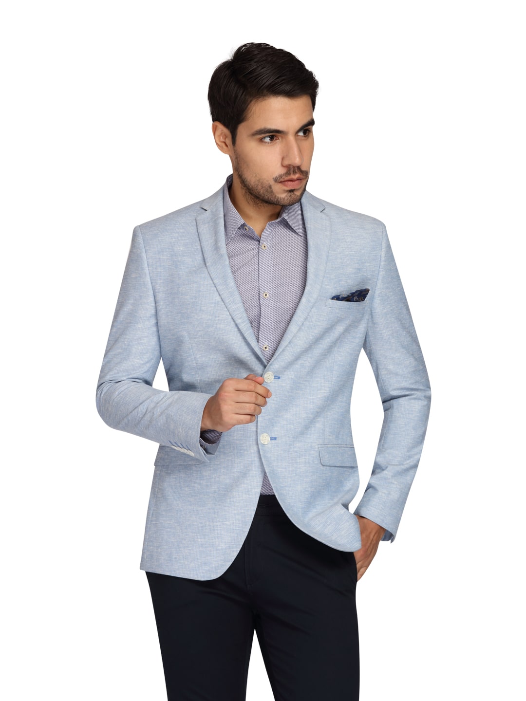 

Theme Men Blue Textured Slim fit Single Breasted Blazer
