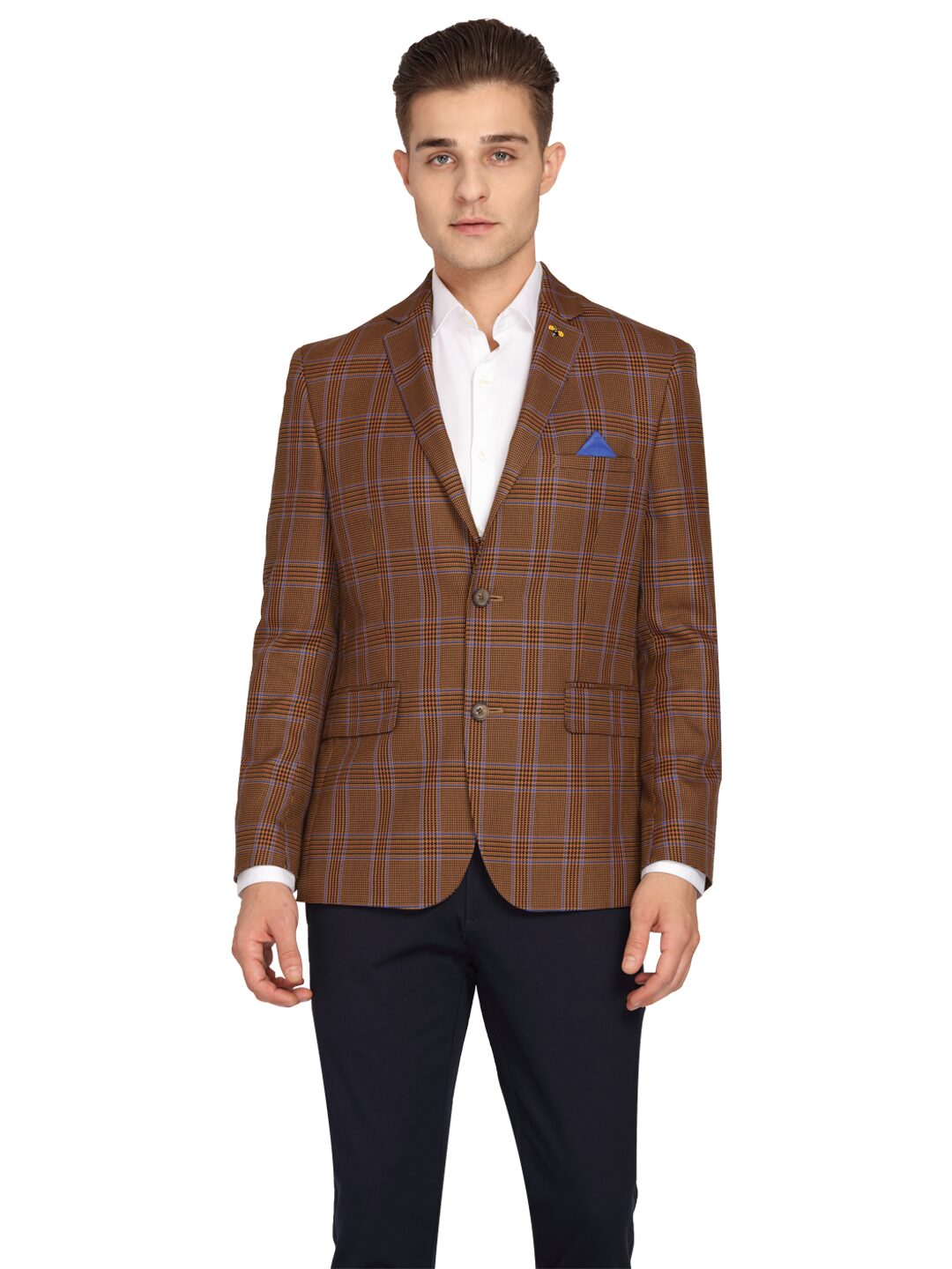 

Theme Men Brown Checked Regular fit Single Breasted Blazer