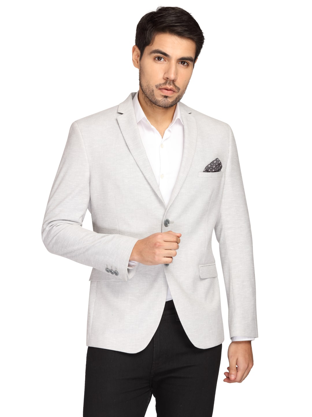 

Theme Men Grey Striped Slim fit Single Breasted Blazer