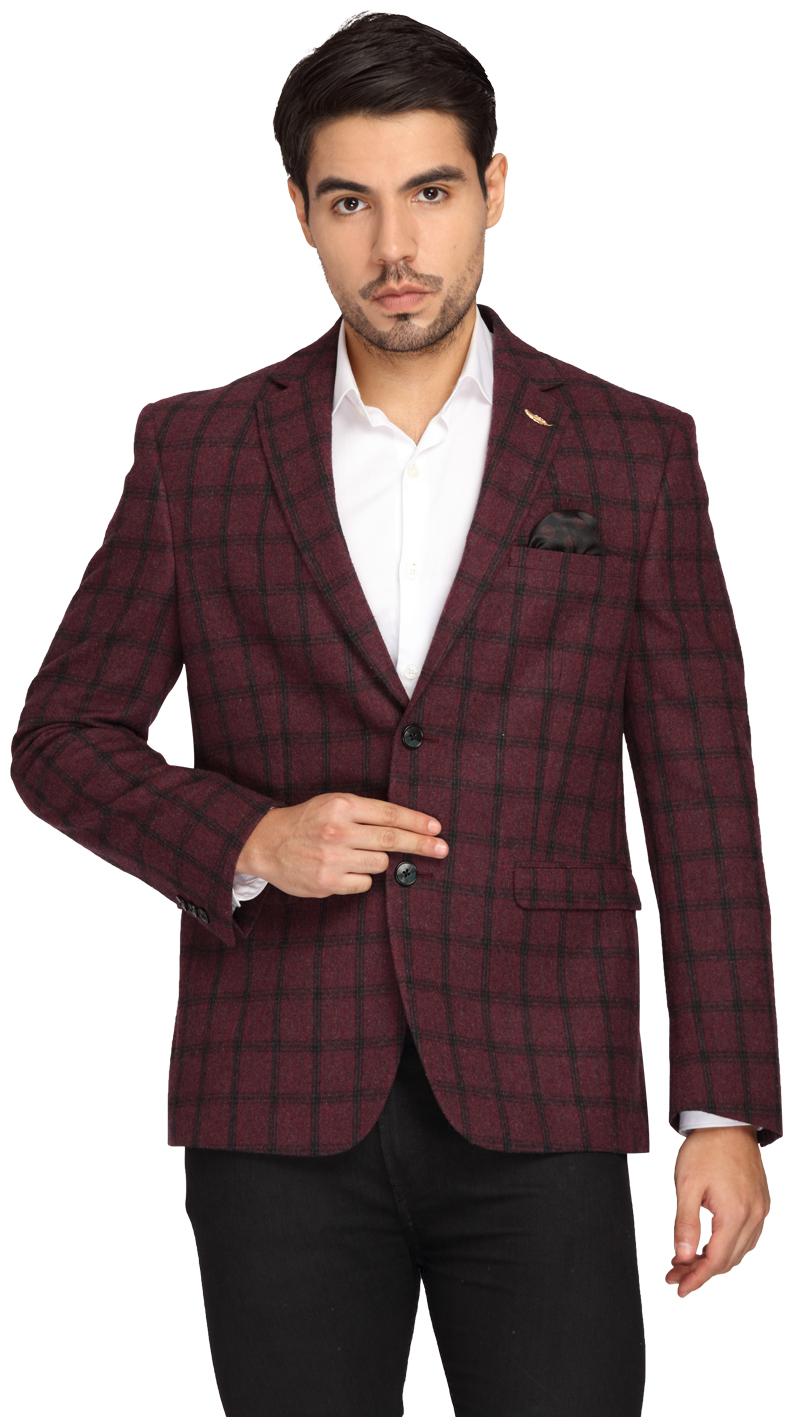 

Theme Men Maroon Checked Regular fit Single Breasted Blazer