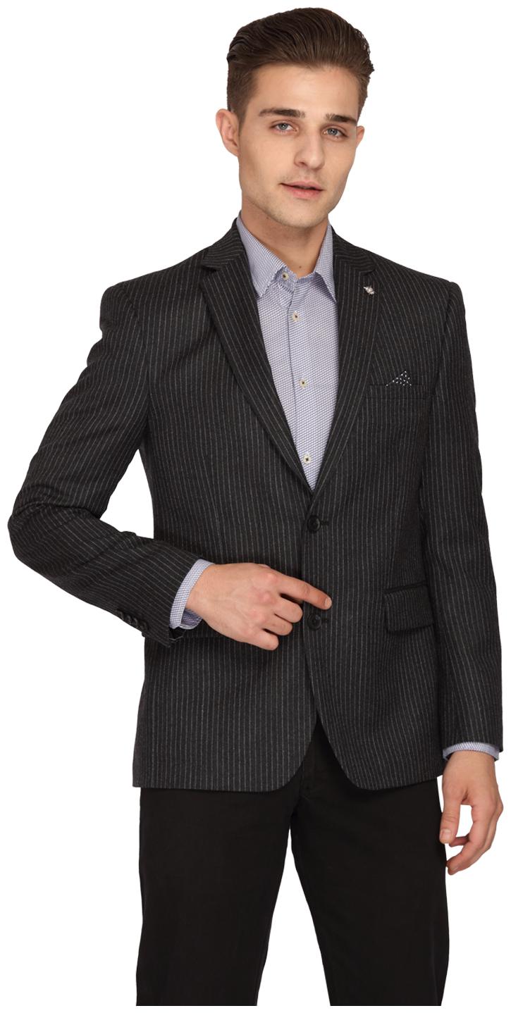 

Theme Men Black Striped Regular fit Single Breasted Blazer