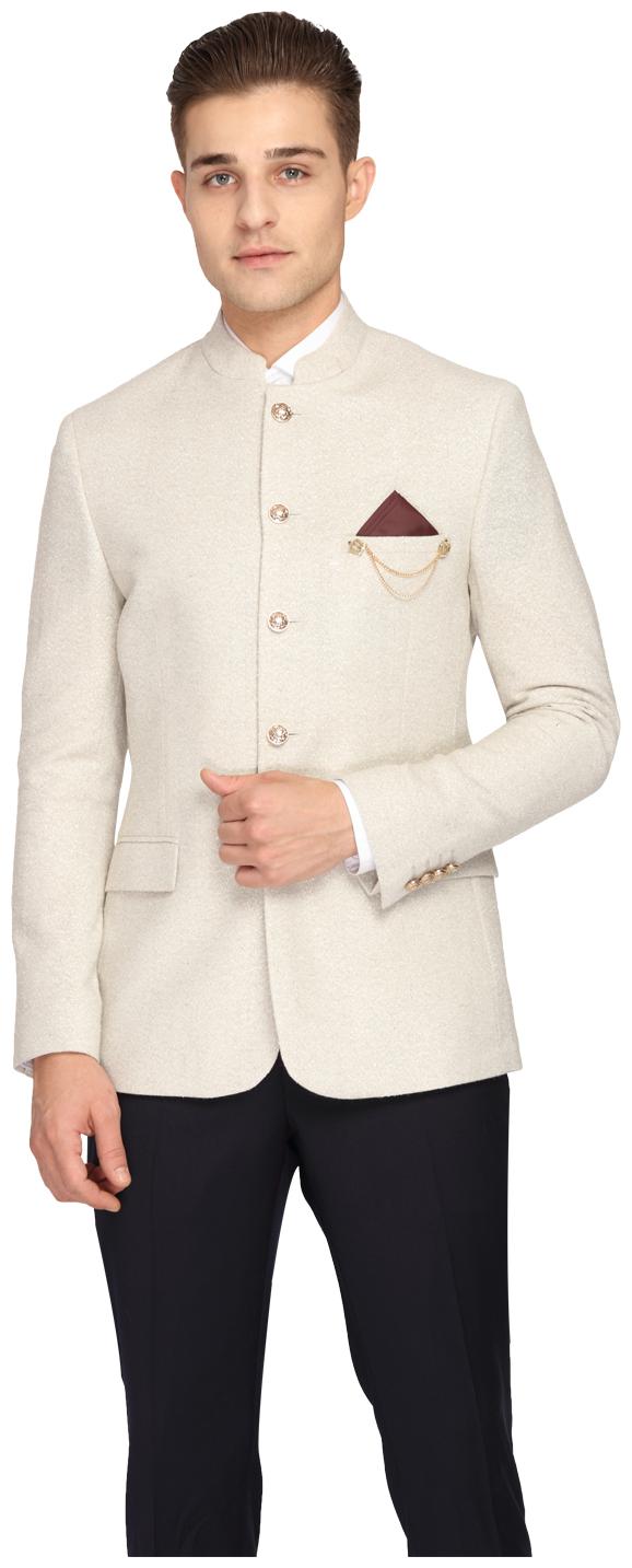 

Theme Men Beige Printed Slim fit Bandhgala Blazer