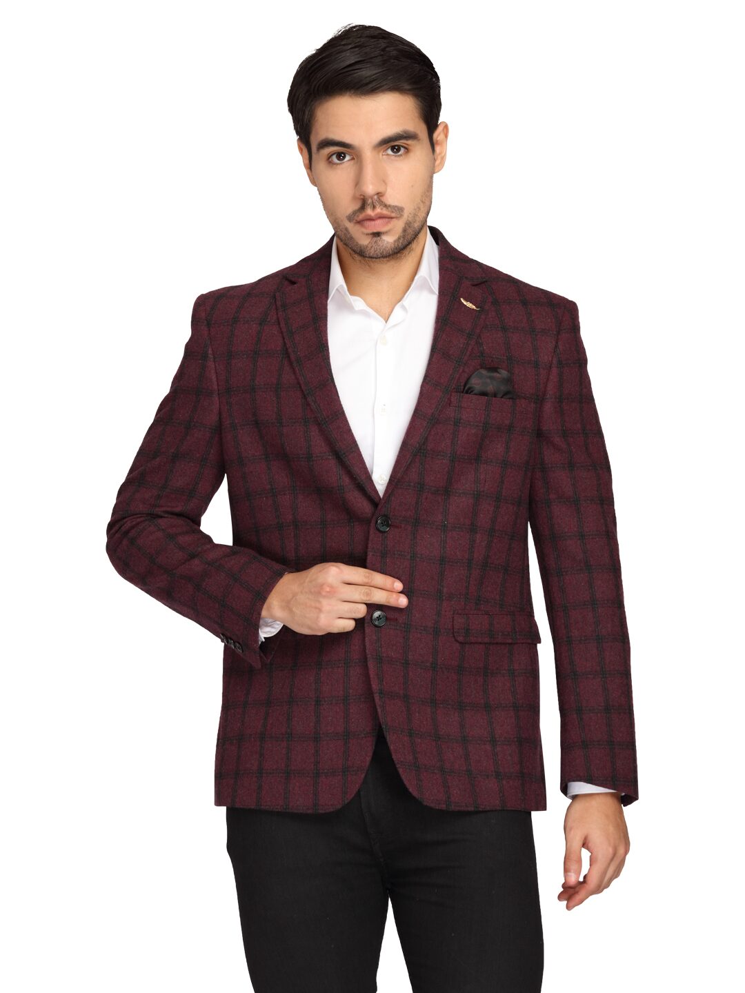 

Theme Men Maroon Checked Regular fit Single Breasted Blazer