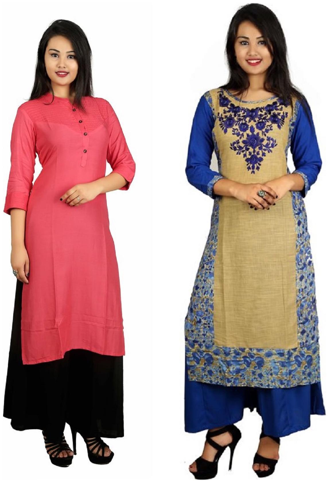 

V Brown Women Multi Embroidered Straight Kurta