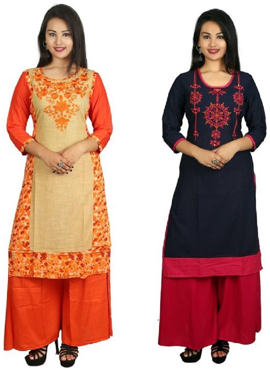 

V Brown Women Multi Embroidered Straight Kurta