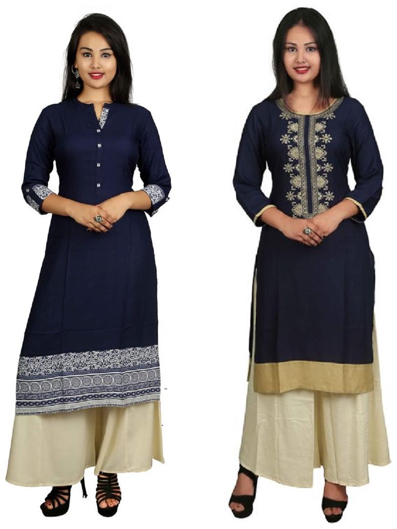 

This V Brown Women s Cotton Straight Designer 3 4 Sleeve Women s Kurti Combo Pack of 2