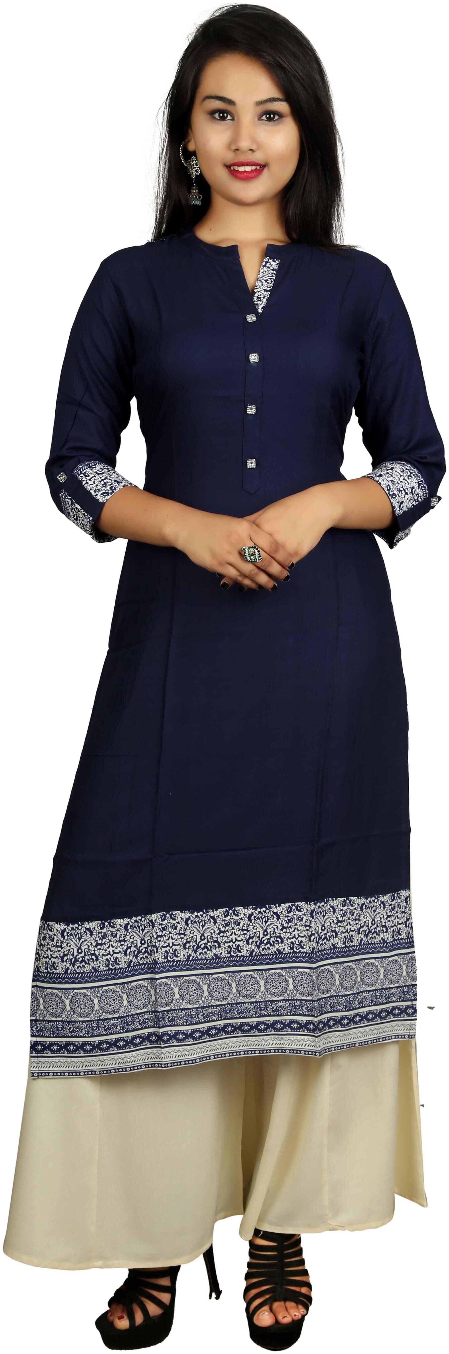 

V Brown Women Blue Solid Straight Kurta