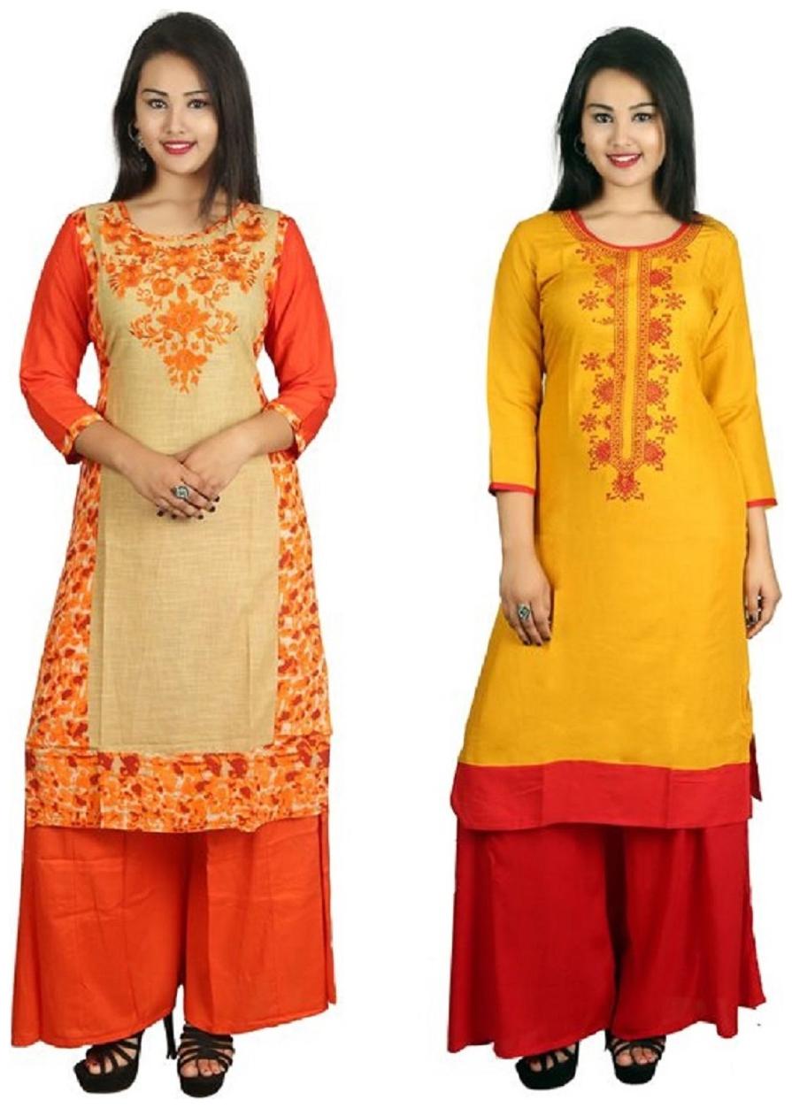 

V Brown Women Multi Embroidered Straight Kurta
