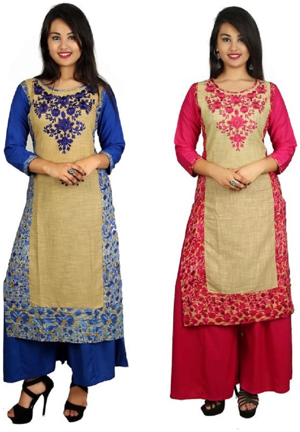 

V Brown Women Multi Embroidered Straight Kurta