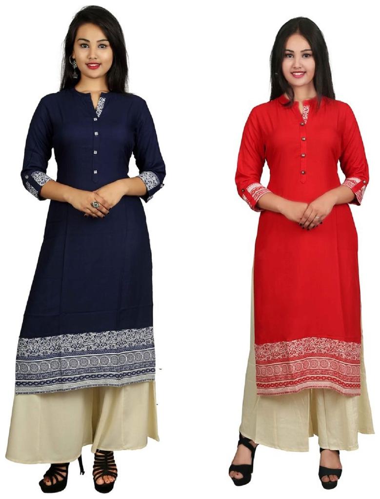

This V Brown Women s Cotton Straight Designer 3 4 Sleeve Women s Kurti Combo Pack of 2