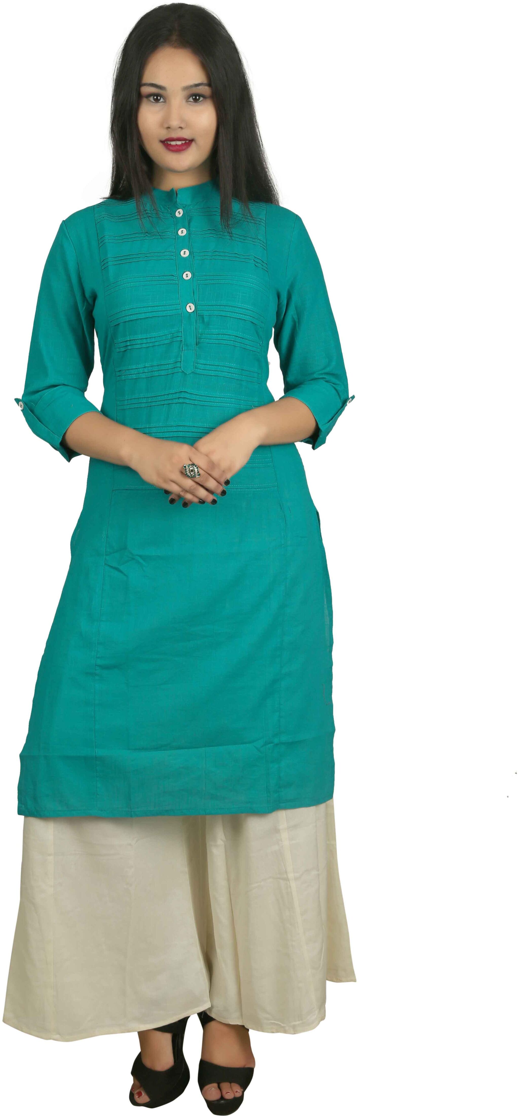 

V Brown Women Turquoise Solid Straight Kurta