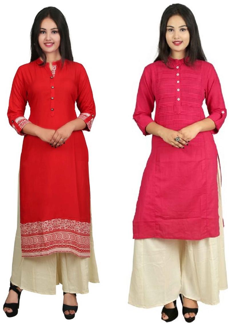 

This V Brown Women s Cotton Straight Designer 3 4 Sleeve Women s Kurti Combo Pack of 2
