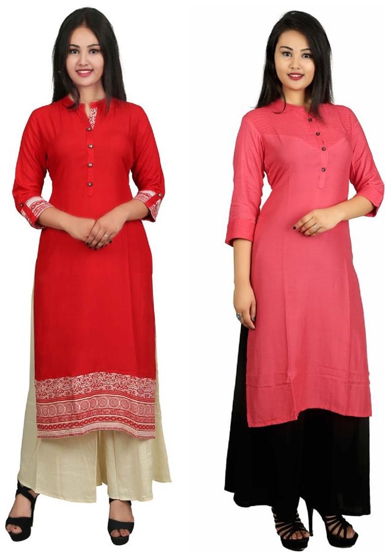 

This V Brown Women s Cotton Straight Designer 3 4 Sleeve Women s Kurti Combo Pack of 2