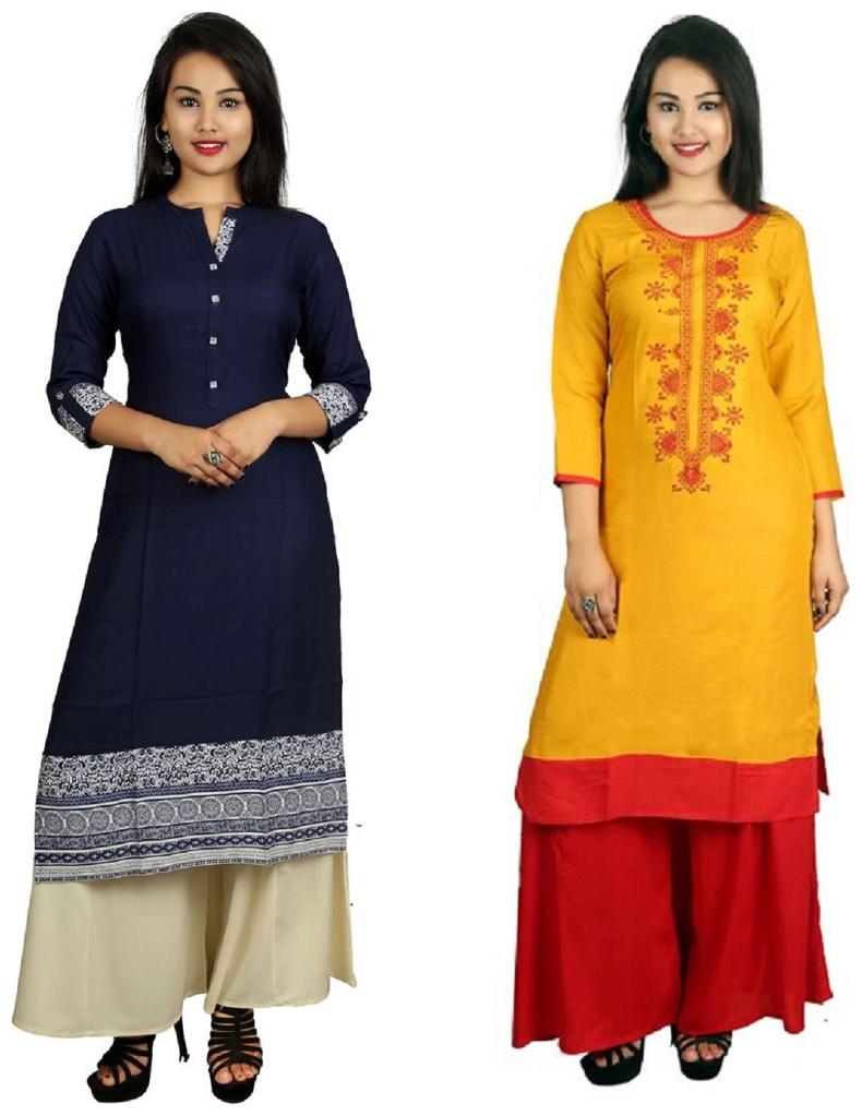 

This V Brown Women s Cotton Straight Designer 3 4 Sleeve Women s Kurti Combo Pack of 2