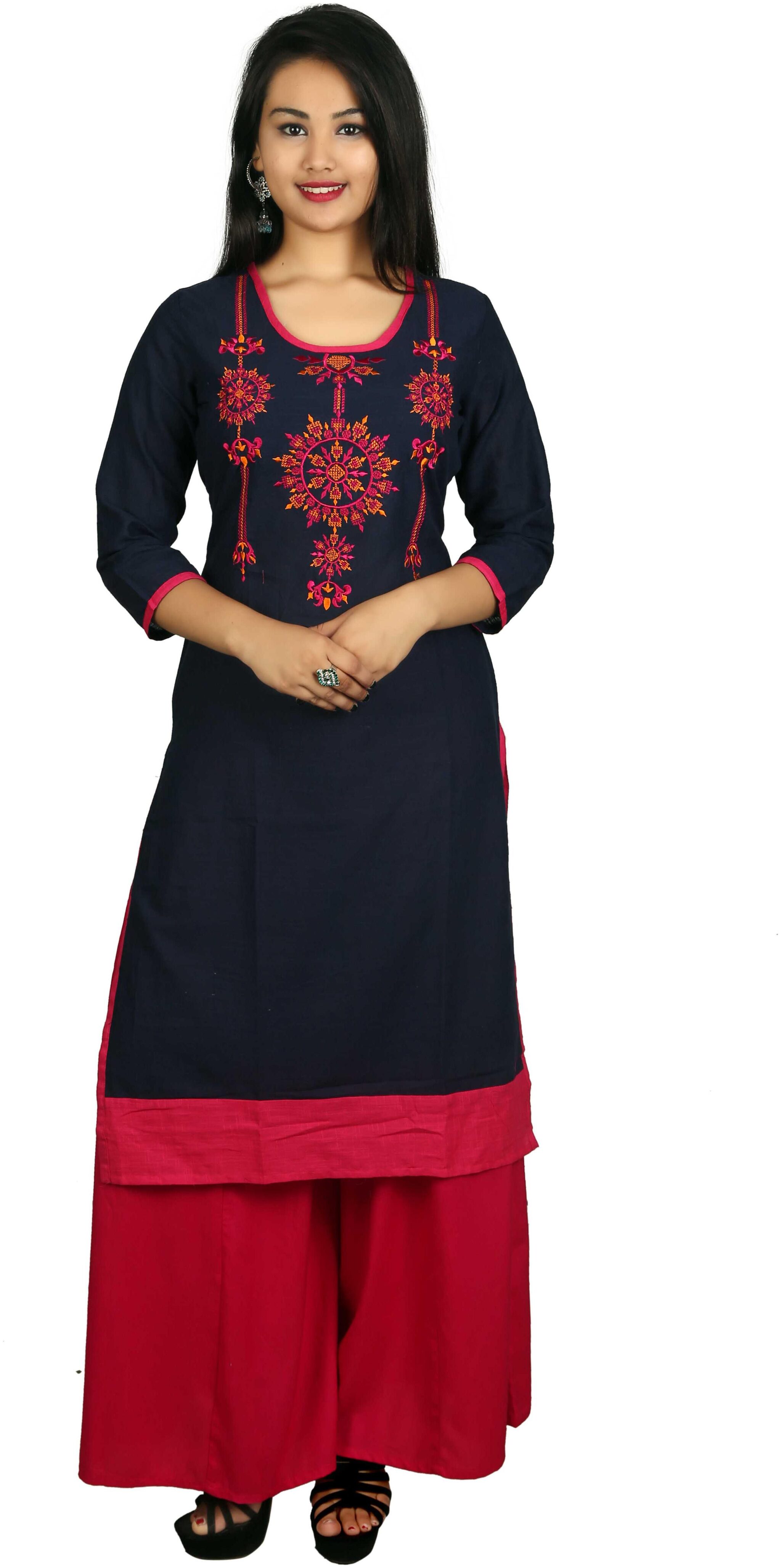 

V Brown Women Blue Embroidered Straight Kurta