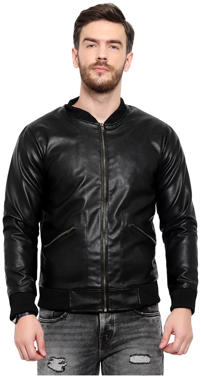 

Thrill Fashion Men Black Solid Leather jacket