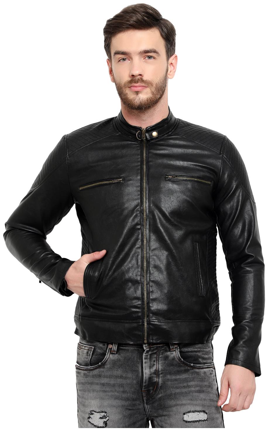 

Thrill Fashion Men Black Solid Leather jacket