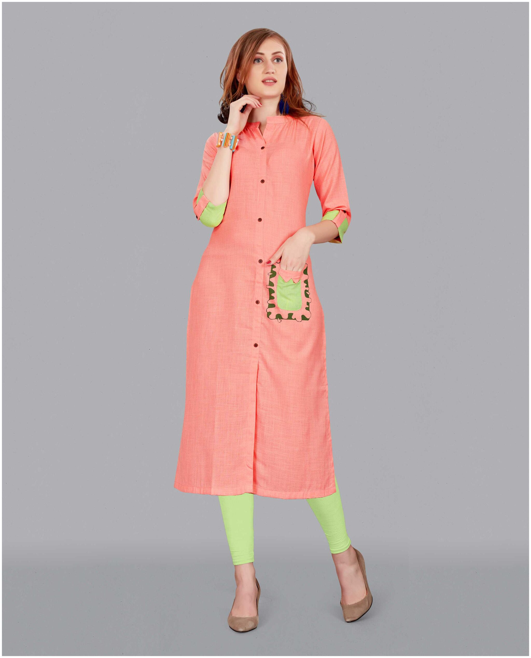 

TICKNMART Women Peach Solid Straight Kurti