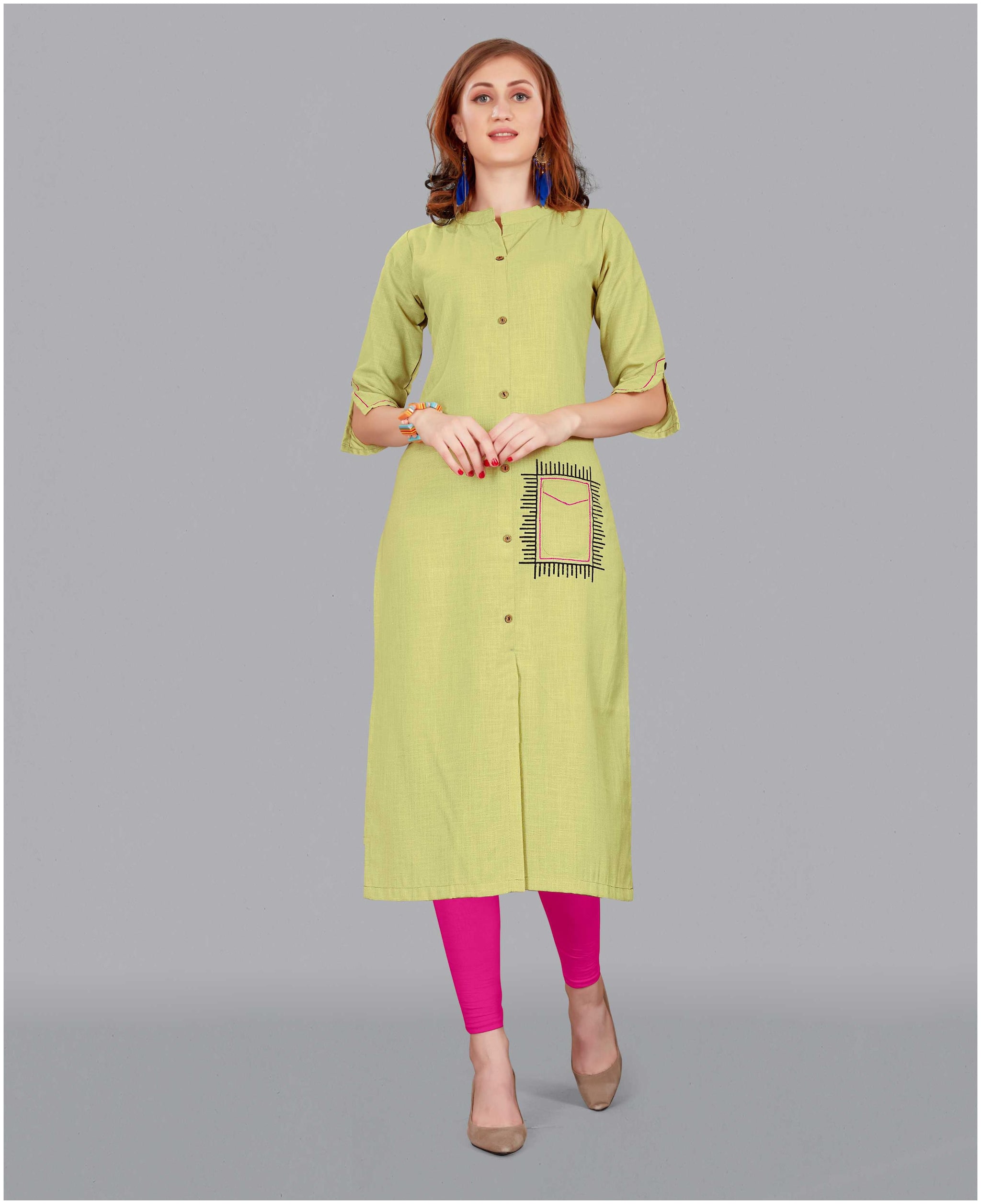 

TICKNMART Women Green Solid Straight Kurti