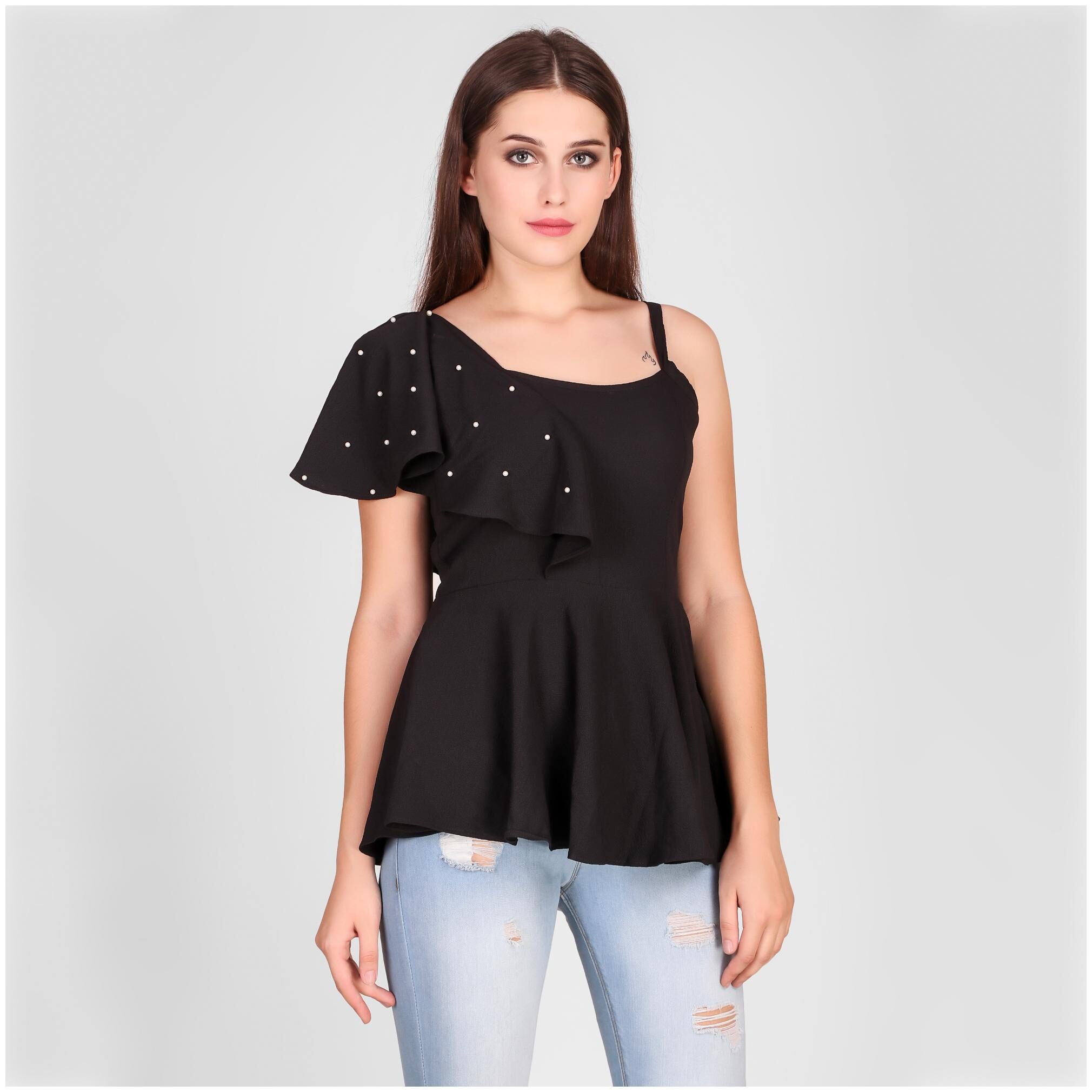 

TICKNMART Women Solid Regular top - Black