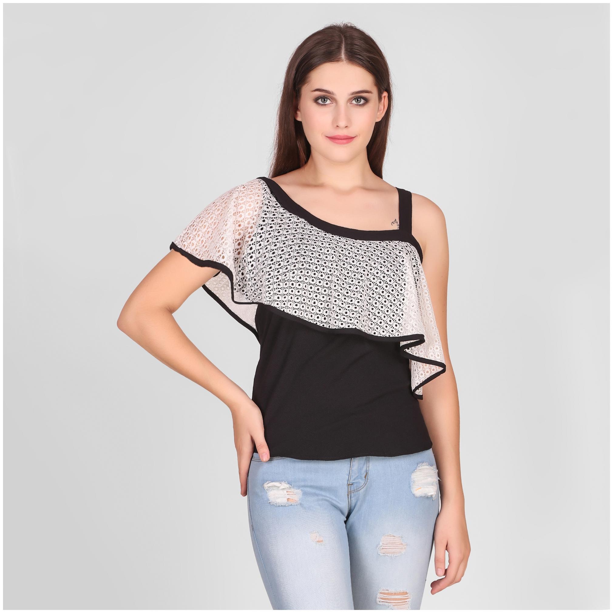 

TICKNMART Women Self design Regular top - Black White