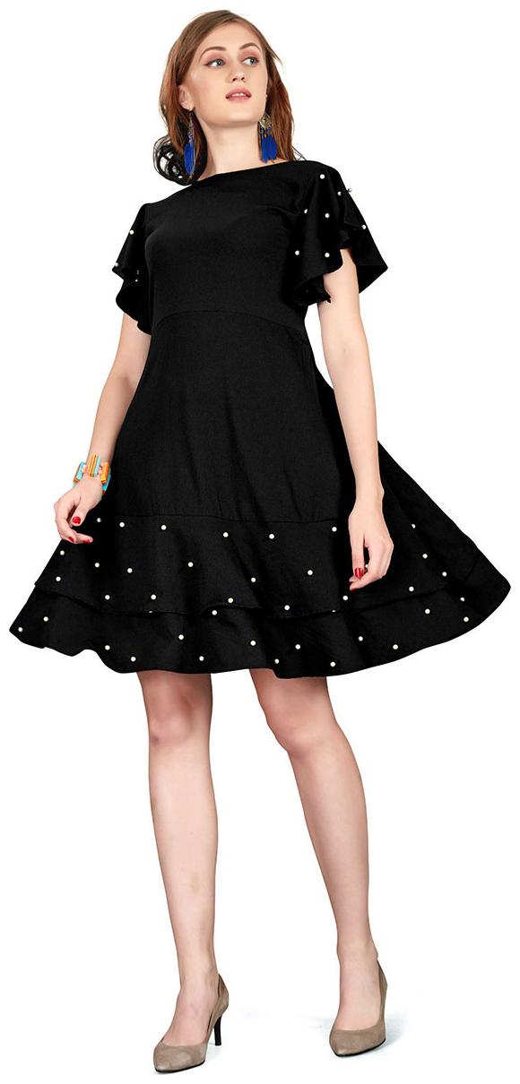 

TICKNMART Black Embellished Fit flare dress