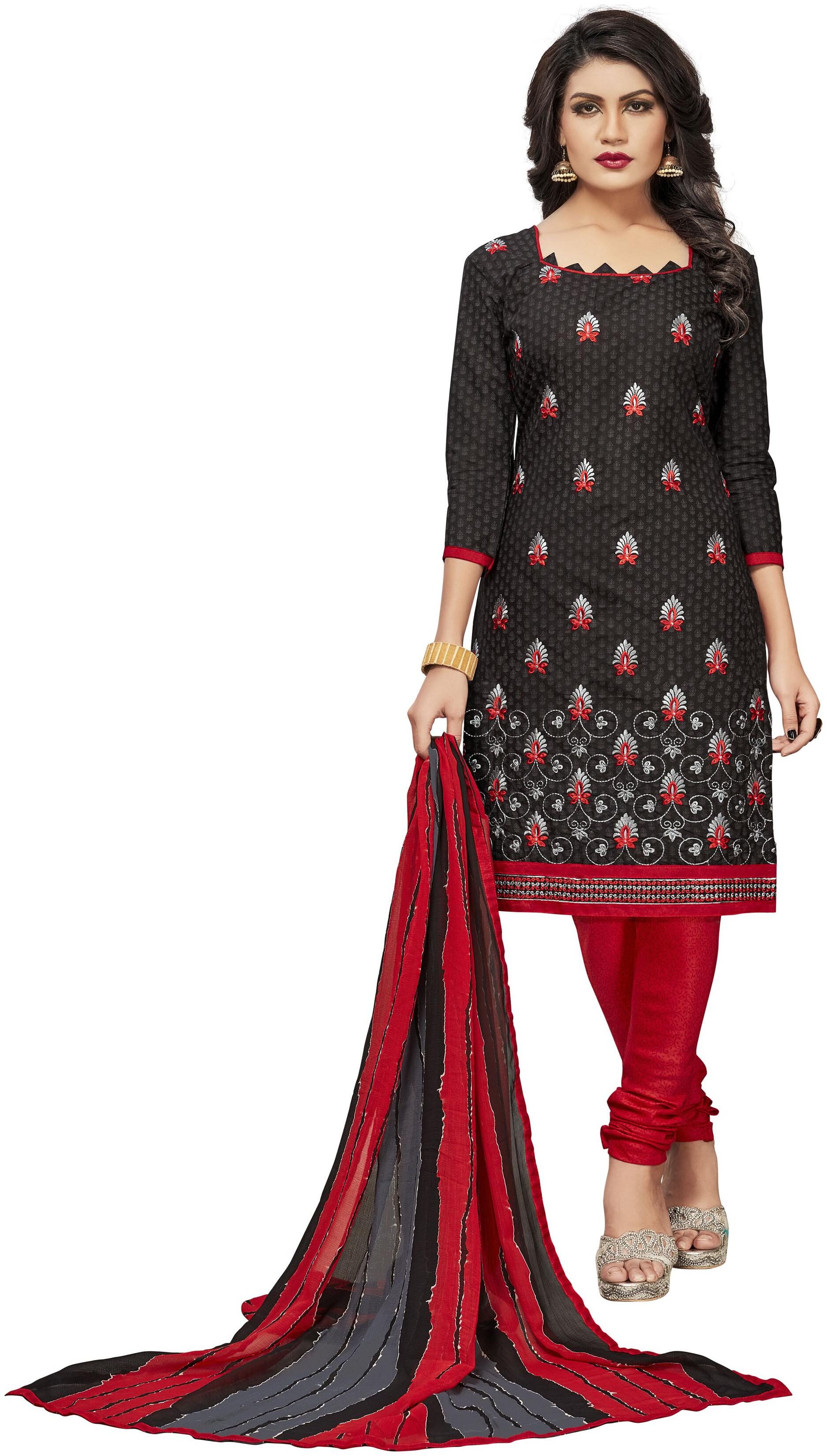 

Ticknmart Women s Latest Black Polyester Blend Cotton printed with embroidery Partywear and dailywear Unstitch Dress Material