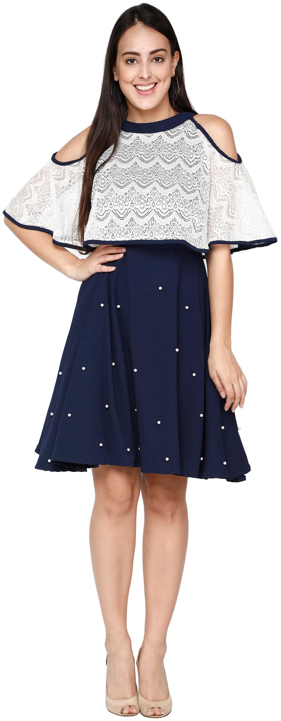 

TICKNMART Blue Embellished Fit flare dress
