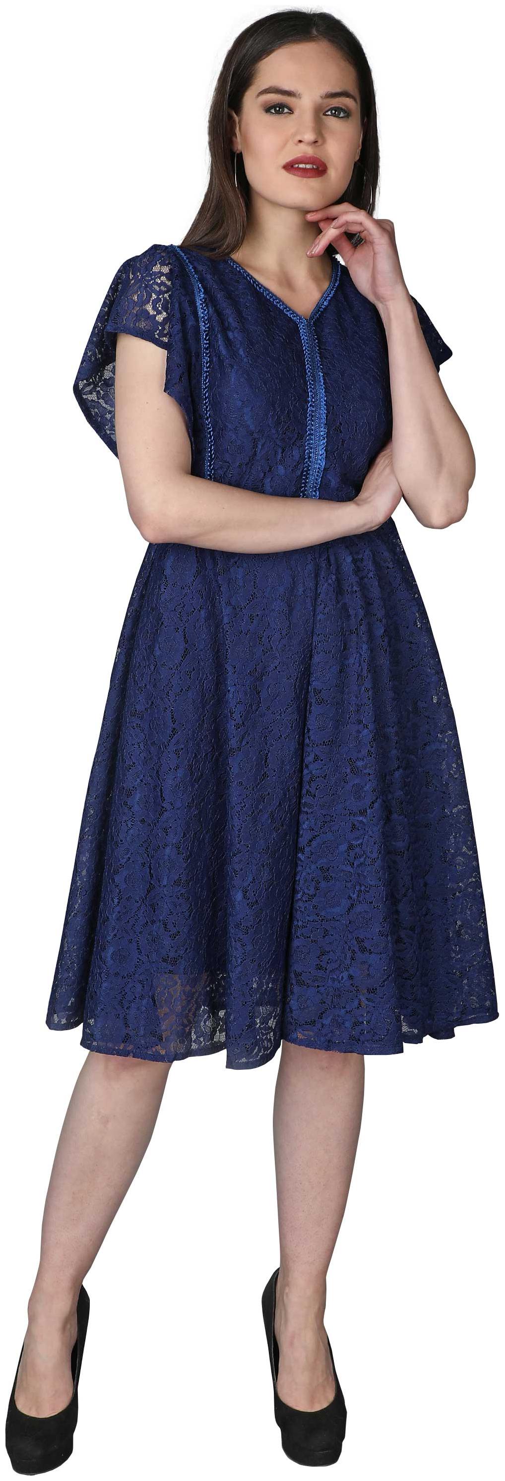 

TICKNMART Blue Embellished Fit flare dress