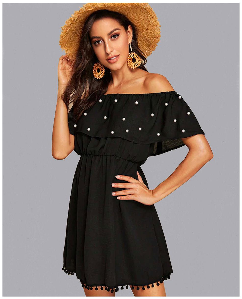 

TICKNMART Black Embellished Fit flare dress