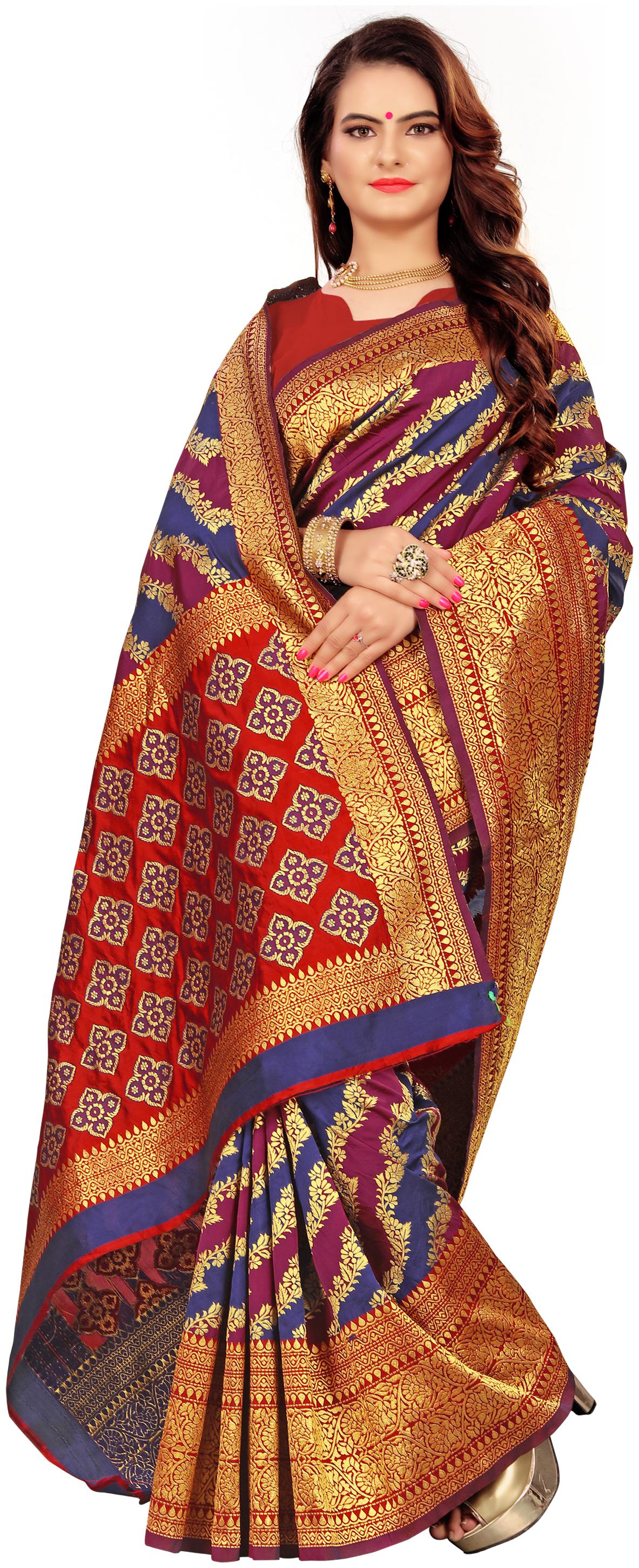 

Tina Fashion Self Design Kanjivaram Poly Silk Saree with Blouse