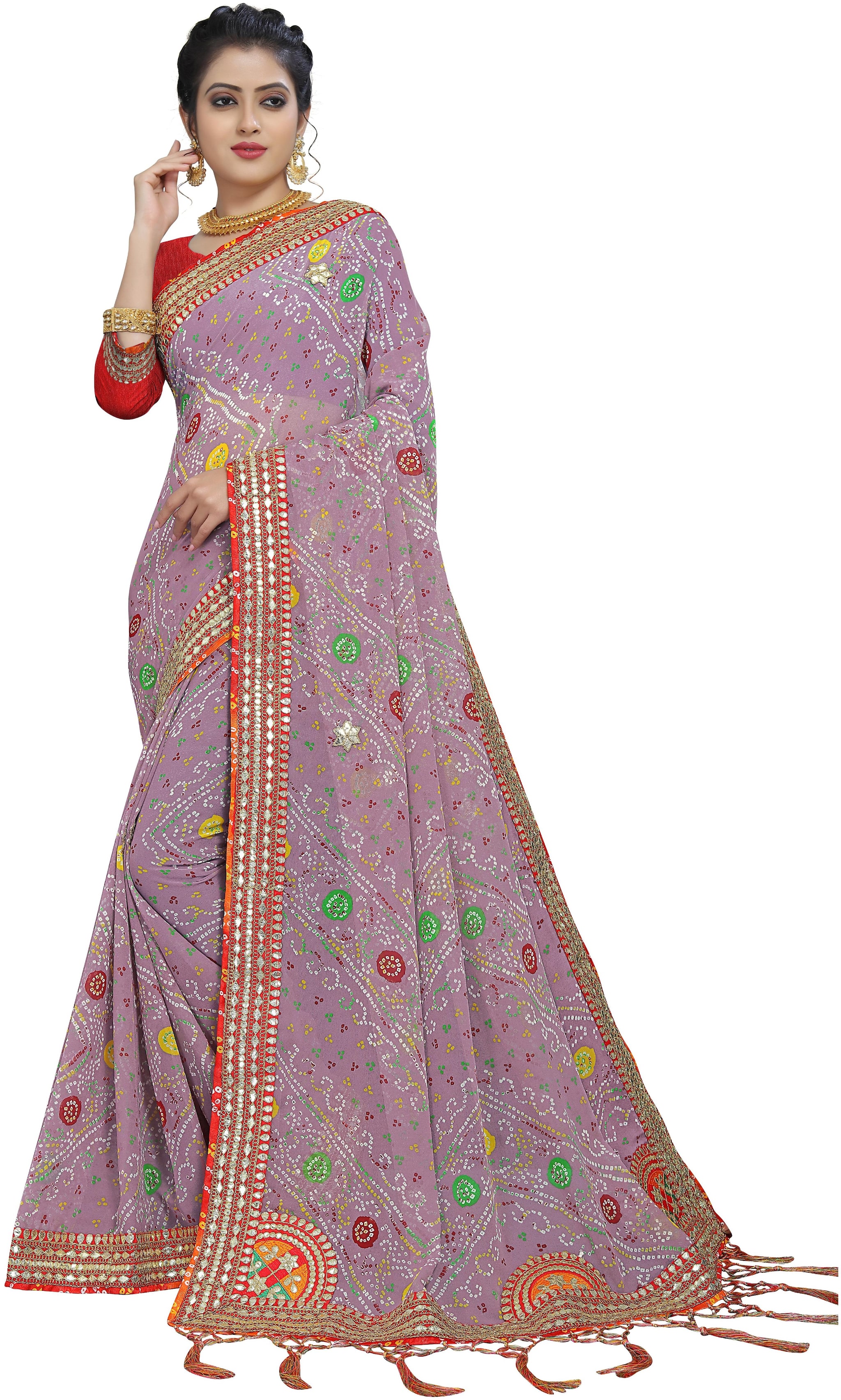 

Tina Fashion Embroidered Bandhej Heavy Georgette saree with blouse