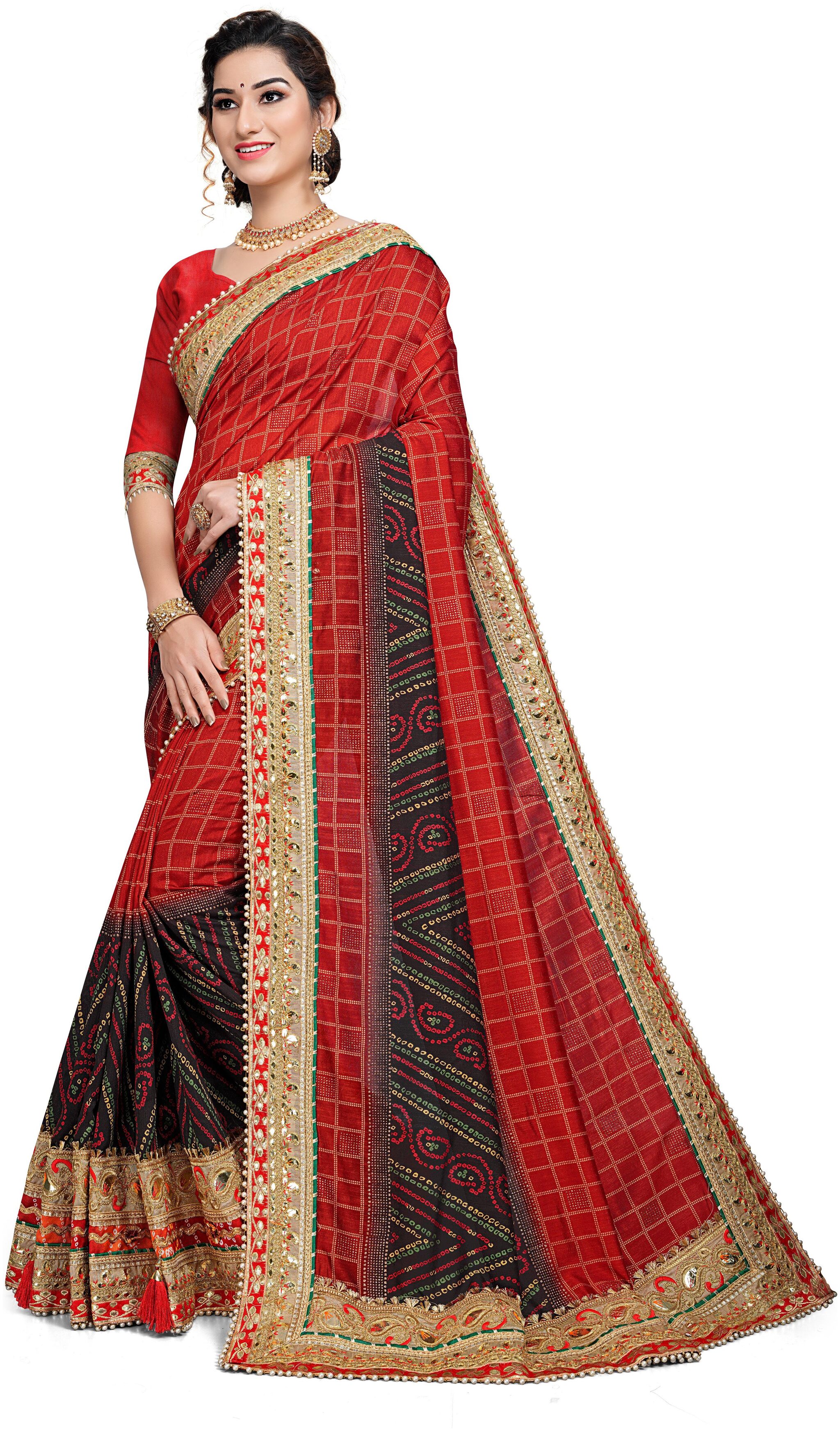 

Tina Fashion Bollywood Embroidered Bandhej Vichitra Silk Saree