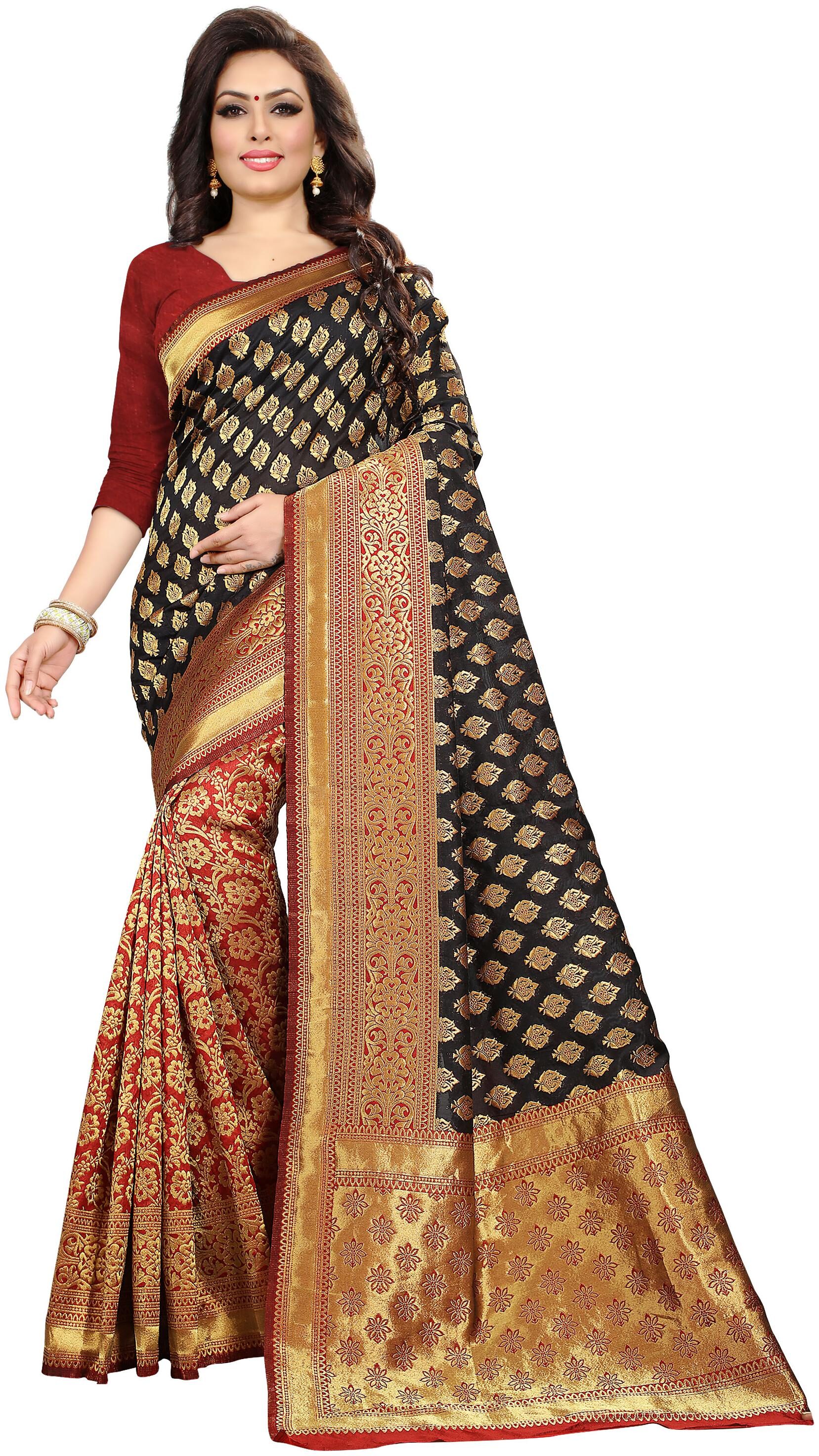 

Tina fashion Self Design Jecquard Banarsi Silk Saree with Blouse