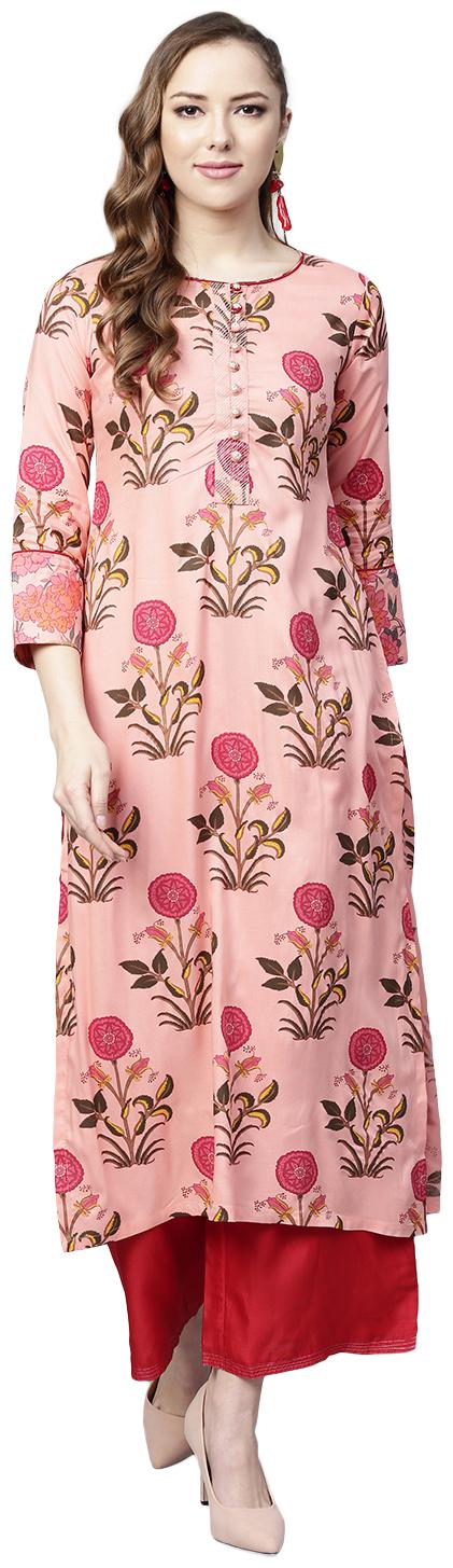 

Tissu Women Pink Floral Straight Kurta