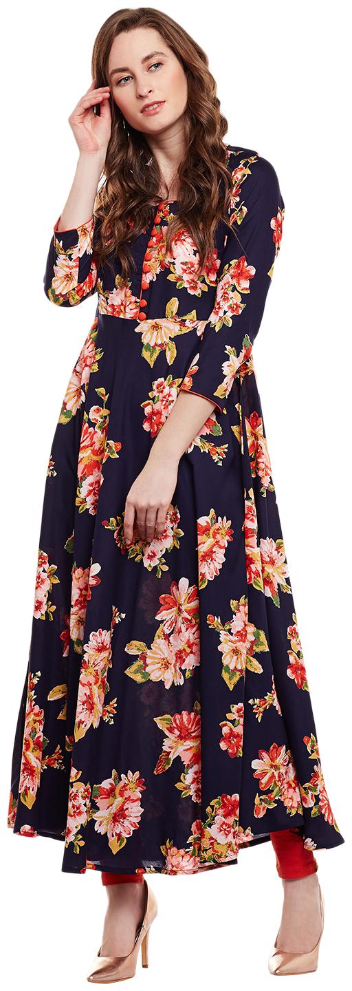 

Tissu Rayon Floral Printed Flared Kurta with Buttons
