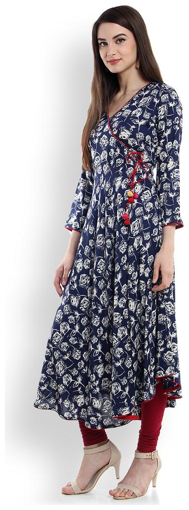 

Tissu Women Blue Floral Angrakha Kurta